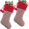 2 Pack 18'' Large Size Heavy Knit Christmas Stockings with Pom Pom Balls, Rustic Xmas Knitted Personalized Stocking Decoration for Family Holiday Season Décor, Red Green Beige Stripe